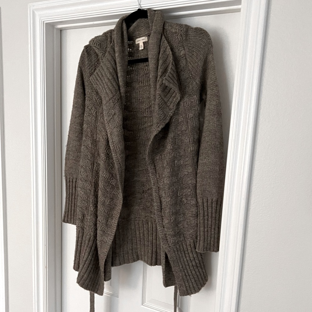 Silence + Noise grey/brown wool sweater with waist tie.